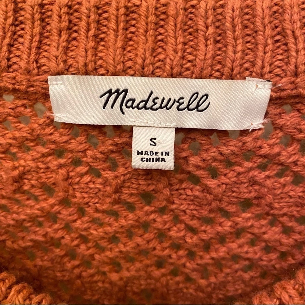 MADEWELL Women Orange Open Knit Short Sleeve Sweater Top Size Small - Picture 6 of 8